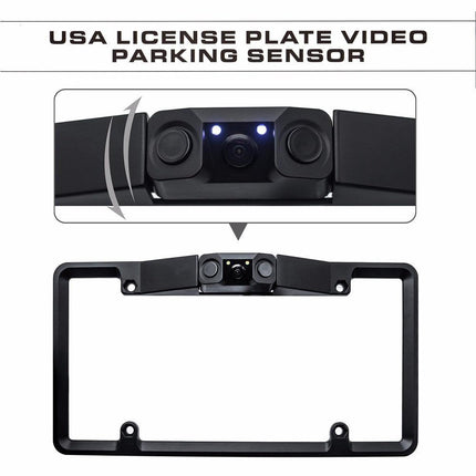 3-in-1 Car Reversing Camera & Parking Sensor System with Monitor - License Plate Frame Mount, Waterproof & Night Vision(black).