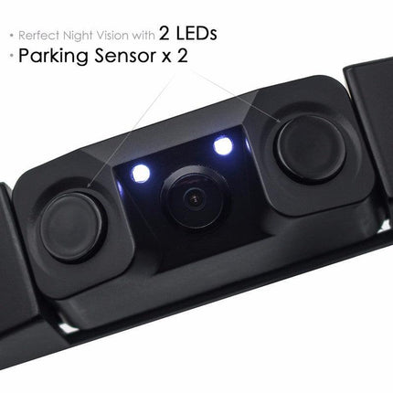 3-in-1 Car Reversing Camera & Parking Sensor System with Monitor - License Plate Frame Mount, Waterproof & Night Vision(black).
