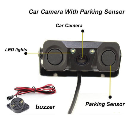 3-in-1 Car Reversing Camera & Parking Sensor System with Monitor - License Plate Frame Mount, Waterproof & Night Vision(black).