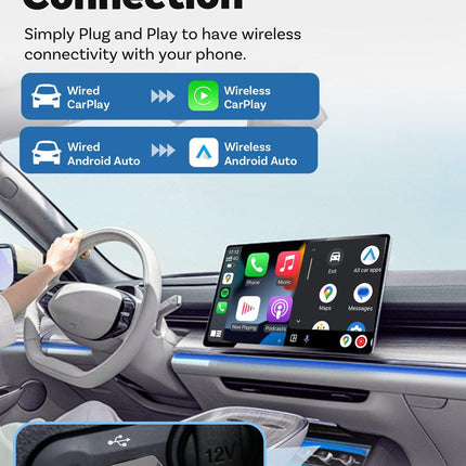 Mini 2-in-1 Wireless CarPlay & Android Auto Adapter - 5GHz WiFi 6, Bluetooth 5.4, Plug & Play Dongle(black).