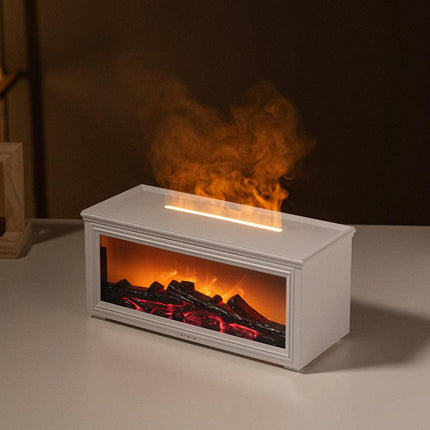 Fireplace Flame Effect Aroma Diffuser & Humidifier with 7-Colour Light, Timer & Remote Control(White).