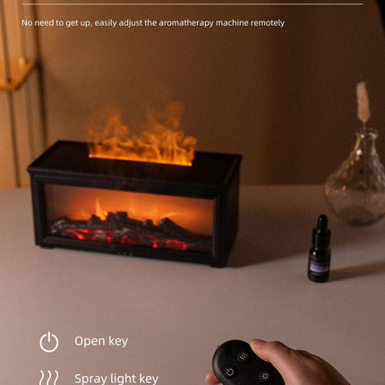 Fireplace Flame Effect Aroma Diffuser & Humidifier with 7-Colour Light, Timer & Remote Control(Light Wood Grain).