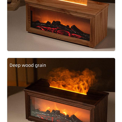 Fireplace Flame Effect Aroma Diffuser & Humidifier with 7-Colour Light, Timer & Remote Control(Light Wood Grain).
