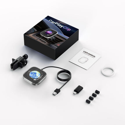 Wireless CarPlay Adapter with 1.6" Multi-Functional Screen, Car Diffuser & 360 Vent Clip(silver).