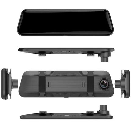 10-Inch Dual Lens Dash Cam Mirror - 1080P FHD Touch Screen Car DVR with Rear Camera, Night Vision & G-Sensor(black).