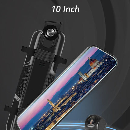 10-Inch Dual Lens Dash Cam Mirror - 1080P FHD Touch Screen Car DVR with Rear Camera, Night Vision & G-Sensor(black).