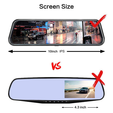 10-Inch Dual Lens Dash Cam Mirror - 1080P FHD Touch Screen Car DVR with Rear Camera, Night Vision & G-Sensor(black).