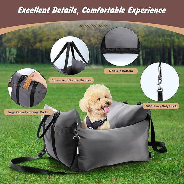 2-in-1 Pet Car Booster Seat & Travel Bed - Removable, Non-Slip, for Small Dogs & Cats(Grey).