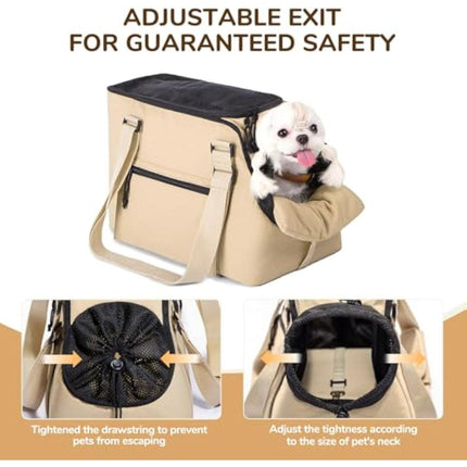 Versatile Pet Carrier Tote Bag for Small Dogs & Cats - Waterproof, Car Seat Function & Adjustable Safety Exit(Khaki).