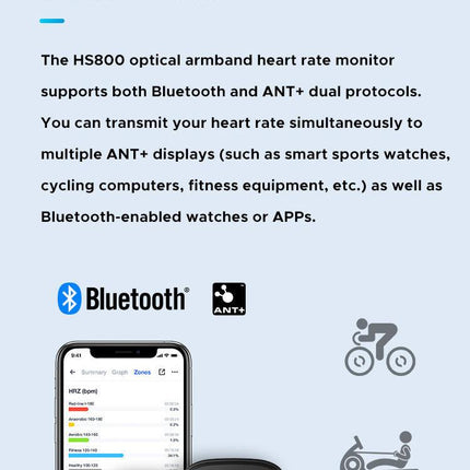 Optical Armband Heart Rate Monitor - Bluetooth & ANT+ Dual Protocol, IP67 Waterproof for Fitness Training(black).