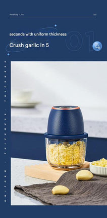 Electric Mini Garlic Chopper with Glass Bowl - USB Rechargeable, 6 Blades, Large Capacity(blue).