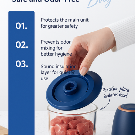 Electric Mini Garlic Chopper with Glass Bowl - USB Rechargeable, 6 Blades, Large Capacity(blue).