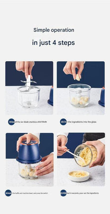 Electric Mini Garlic Chopper with Glass Bowl - USB Rechargeable, 6 Blades, Large Capacity(white).