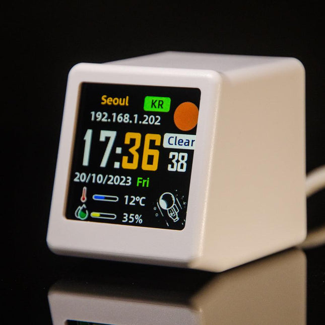 2pc Mini Smart Wi-Fi Weather Station Clock - Desktop Digital Clock with HD IPS Screen, Customizable GIF Display & 3-Day Forecast(White).
