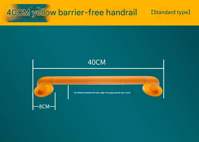 2pc Heavy-Duty Anti-Slip Safety Grab Bar with Luminous Rings - Stainless Steel Core Bathroom Handrail(yellow 40cm).