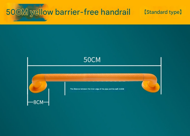 2pc Heavy-Duty Anti-Slip Safety Grab Bar with Luminous Rings - Stainless Steel Core Bathroom Handrail(yellow 50cm).
