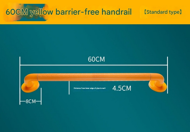 2pc Heavy-Duty Anti-Slip Safety Grab Bar with Luminous Rings - Stainless Steel Core Bathroom Handrail(yellow 60cm).
