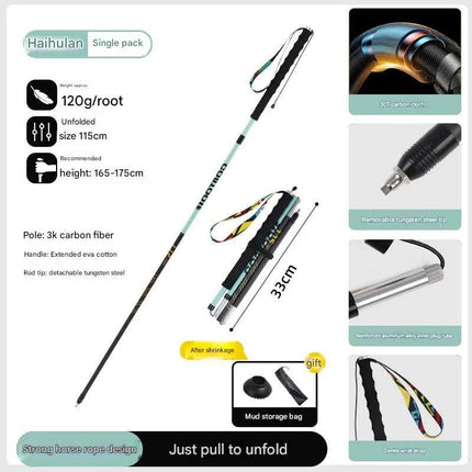 Ultralight Carbon Fiber Foldable Trail Running & Hiking Pole(blue  Recommended height range 165-175cm).