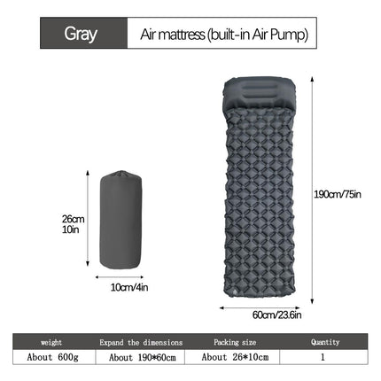 2pc Ultralight Inflatable Camping Sleeping Mat with Integrated Pillow - Waterproof 40D Nylon TPU(Grey).