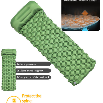 2pc Ultralight Inflatable Camping Sleeping Mat with Integrated Pillow - Waterproof 40D Nylon TPU(Army Green).