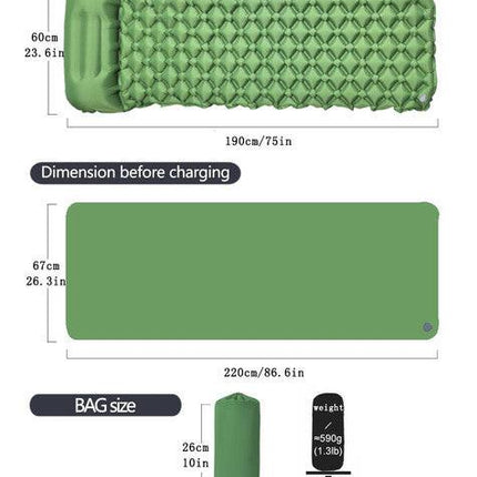 2pc Ultralight Inflatable Camping Sleeping Mat with Integrated Pillow - Waterproof 40D Nylon TPU(Navy Blue).