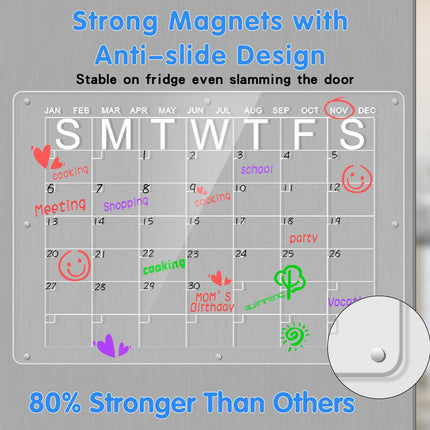 Magnetic Acrylic Fridge Calendar & Memo Board Set - Dry Erase Planner with Markers & Eraser(43*30cm 3mm).