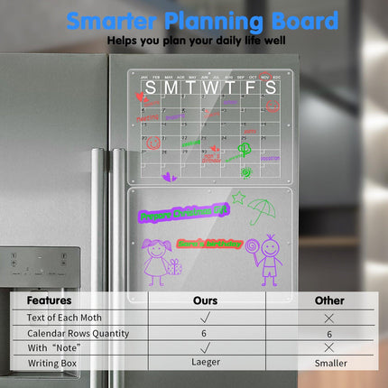 Magnetic Acrylic Fridge Calendar & Memo Board Set - Dry Erase Planner with Markers & Eraser(43*30cm 3mm).