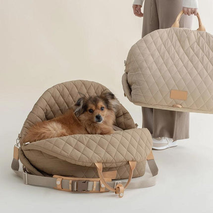 Luxury Quilted 2-in-1 Pet Travel Carrier & Car Booster Seat for Small Dogs(beige).