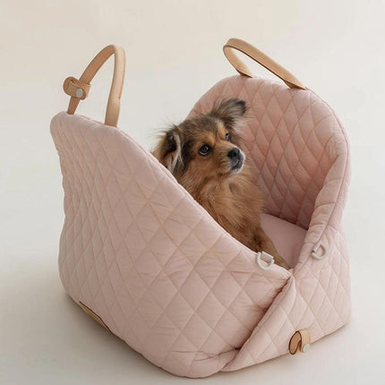 Luxury Quilted 2-in-1 Pet Travel Carrier & Car Booster Seat for Small Dogs(beige).