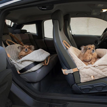 Luxury Quilted 2-in-1 Pet Travel Carrier & Car Booster Seat for Small Dogs(beige).