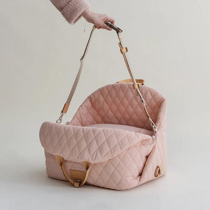 Luxury Quilted 2-in-1 Pet Travel Carrier & Car Booster Seat for Small Dogs(beige).