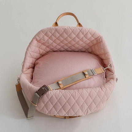 Luxury Quilted 2-in-1 Pet Travel Carrier & Car Booster Seat for Small Dogs(beige).