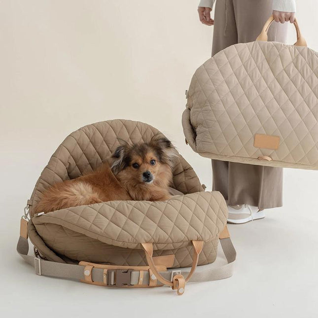 Luxury Quilted 2-in-1 Pet Travel Carrier & Car Booster Seat for Small Dogs(Black).