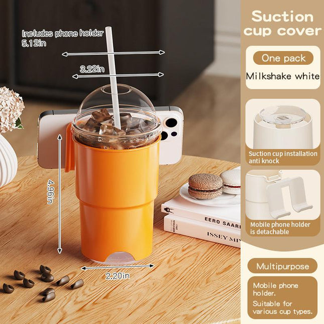 Multi-Purpose Anti-Spill Cup Holder with Suction Base & Detachable Phone Stand(orange).