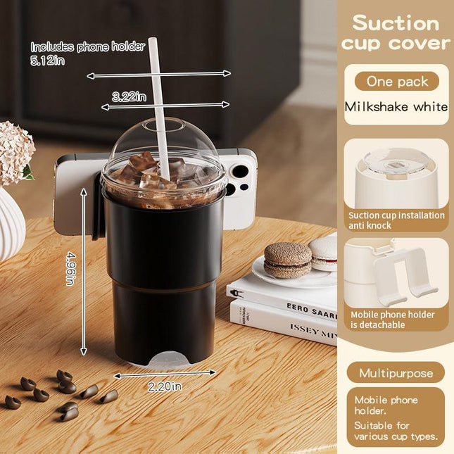Multi-Purpose Anti-Spill Cup Holder with Suction Base & Detachable Phone Stand(black).