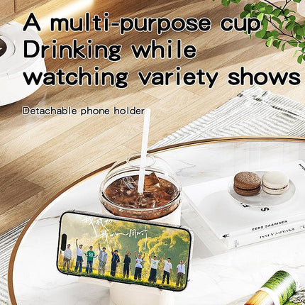 Multi-Purpose Anti-Spill Cup Holder with Suction Base & Detachable Phone Stand(black).