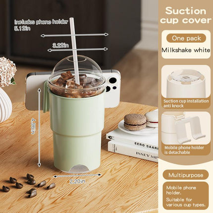 Multi-Purpose Anti-Spill Cup Holder with Suction Base & Detachable Phone Stand(green).