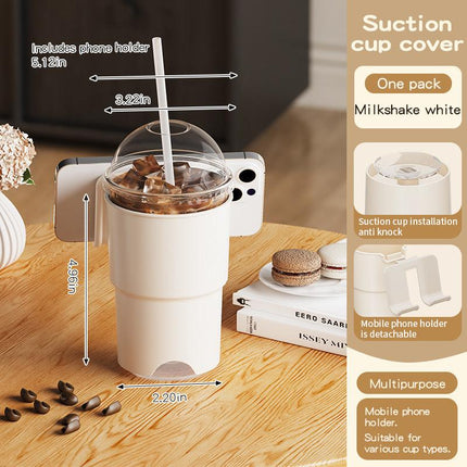 Multi-Purpose Anti-Spill Cup Holder with Suction Base & Detachable Phone Stand(white).