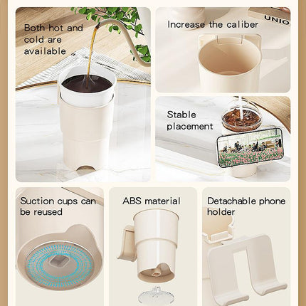 Multi-Purpose Anti-Spill Cup Holder with Suction Base & Detachable Phone Stand(white).