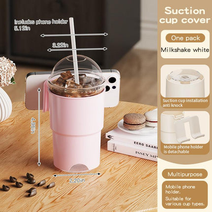 Multi-Purpose Anti-Spill Cup Holder with Suction Base & Detachable Phone Stand(pink).