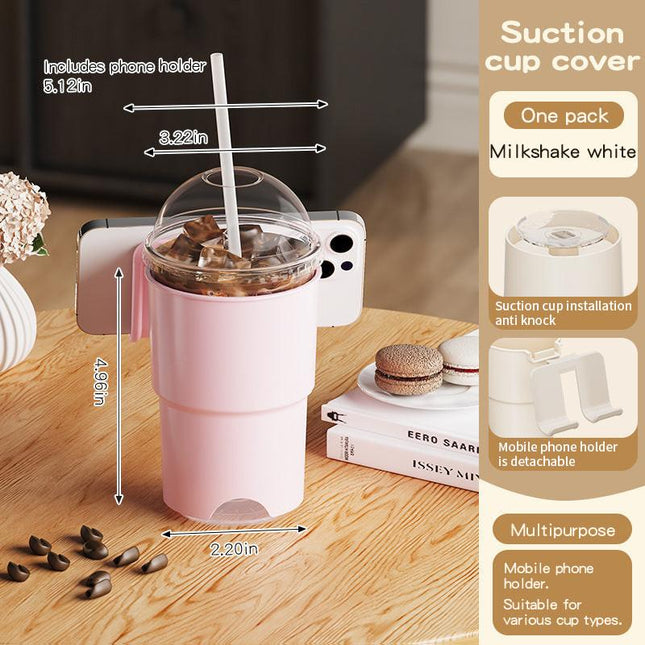 Multi-Purpose Anti-Spill Cup Holder with Suction Base & Detachable Phone Stand(pink).