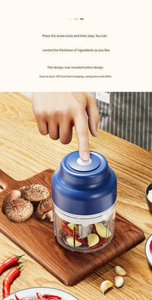 Powerful Mini Electric Food Chopper - USB Rechargeable Cordless Garlic & Meat Mincer(Blue 320ml + 6-blade knife).