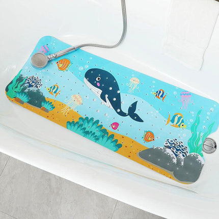 Non-Slip PVC Bath & Shower Mat with Suction Cups and Drainage Holes - Cartoon Ocean Theme(Black Whale).