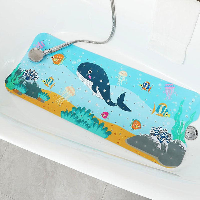 Non-Slip PVC Bath & Shower Mat with Suction Cups and Drainage Holes - Cartoon Ocean Theme(Black Whale).