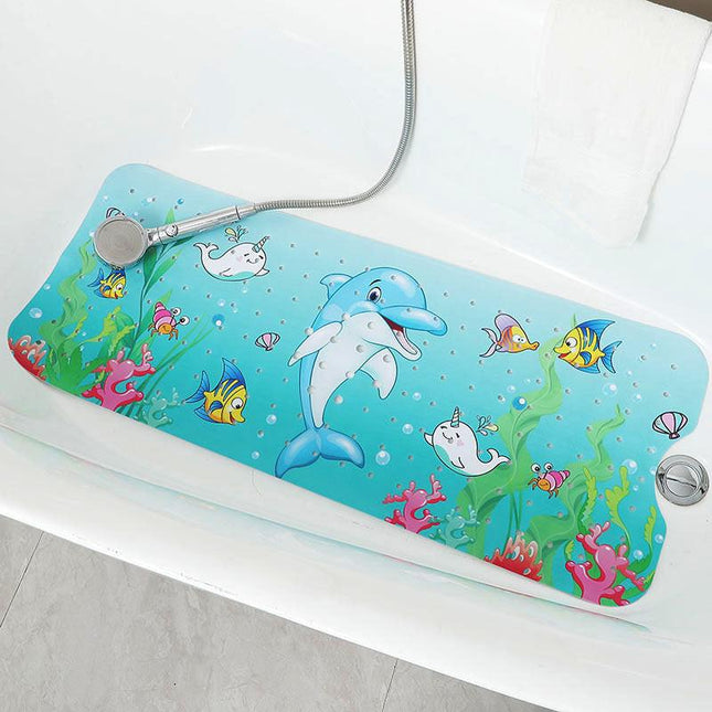 Non-Slip PVC Bath & Shower Mat with Suction Cups and Drainage Holes - Cartoon Ocean Theme(Dolphin).