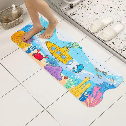 Non-Slip PVC Bath & Shower Mat with Suction Cups and Drainage Holes - Cartoon Ocean Theme(Submarine).