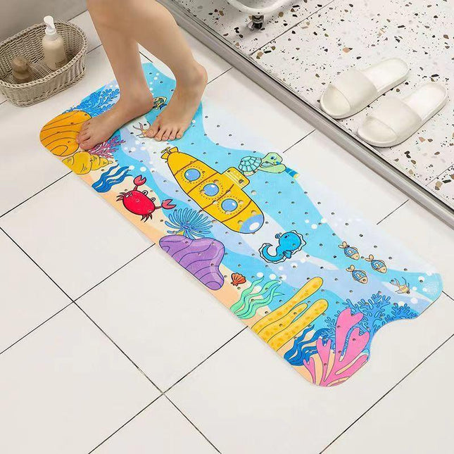 Non-Slip PVC Bath & Shower Mat with Suction Cups and Drainage Holes - Cartoon Ocean Theme(Submarine).