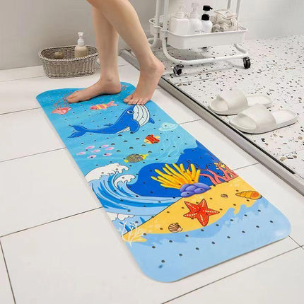 Non-Slip PVC Bath & Shower Mat with Suction Cups and Drainage Holes - Cartoon Ocean Theme(Blue Whale).