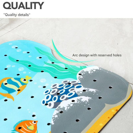 Non-Slip PVC Bath & Shower Mat with Suction Cups and Drainage Holes - Cartoon Ocean Theme(Blue Whale).