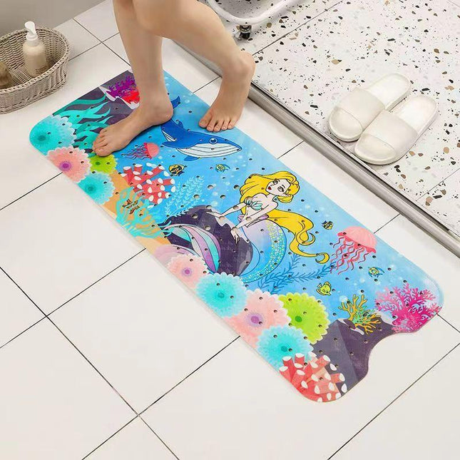 Non-Slip PVC Bath & Shower Mat with Suction Cups and Drainage Holes - Cartoon Ocean Theme(Blonde Mermaid).